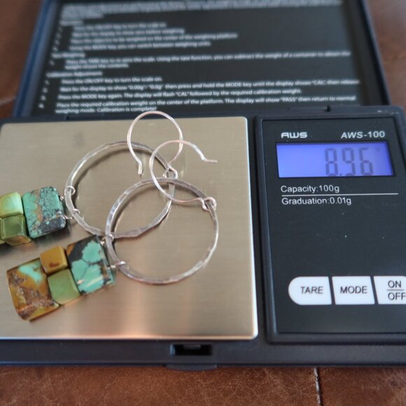 Turquoise and hammered sterling silver earrings by Dana Reed Designs 2.75" drop - Picture 11 of 13